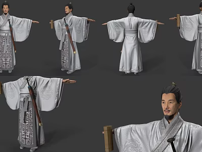 Ancient Man in Traditional Robe with Multiple Poses Different Angles and Historical Details 3d model