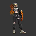Two Short Haired Characters With Orange Black Mechanical Arms Ripped Pants Sneakers On Gray Background