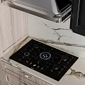 Modern Kitchen With Black And Light Wood Cabinets Marble Countertop And Island