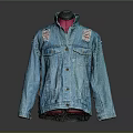 Blue Denim Jacket With Shoulder Patches And Studs For Casual Fashion Style