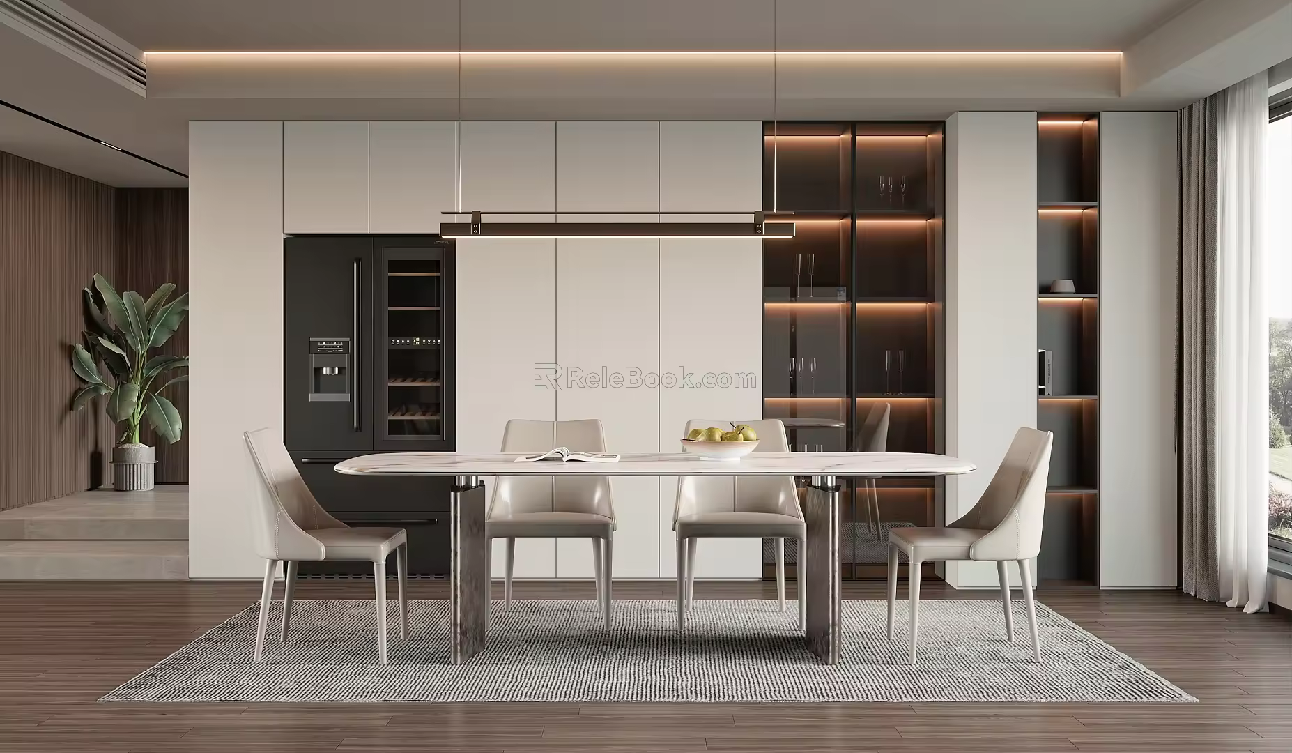 Modern Restaurant Dining Table and Chair Sideboard 3d model