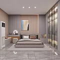 Elegant Modern Bedroom Furniture Showroom With Comfortable Bed Decorative Mirror Nightstand And Stylish Bookshelves