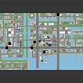 Modern City Model With Skyscrapers Green Spaces River Bridge Boat And Airplane