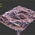 Scenic Mountain Landscape with Colorful 3D Terrain and Snowy Peaks in Pink Blue Hues