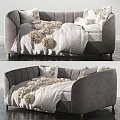 Modern Gray Double Sofa With Soft Knitted Blanket And Decorative Pillows 3d model