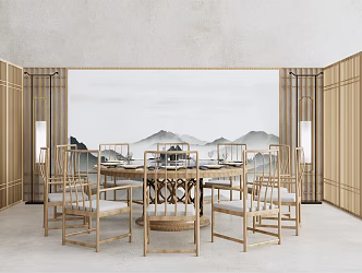 New Chinese-style private dining table and chairs 3d model