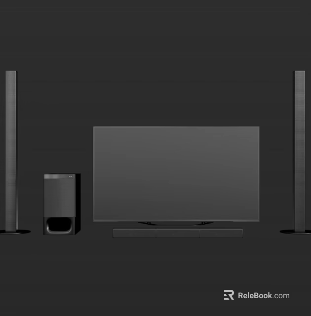Flat Screen Television With Tall Speakers Subwoofer And TV Stand Base 3d model 