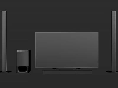 Flat Screen Television With Tall Speakers Subwoofer And TV Stand Base 3d model