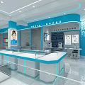 Modern Blue Open Eyewear Store With Display Shelves Counter And Optometry Equipment 3d model