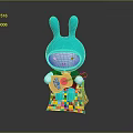 Game Movie Character Teal Rabbit White Face Red Cheeks Holding Guitar On Colorful Block Base