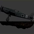 Vintage Dark Green Fighter Aircraft 3D Model With Rock Base And Propeller