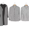 Casual Clothes Minimalist Style Gray Long Coat Striped Long Sleeve Shirts Hanging