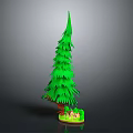 Detailed Green Pine Tree 3D Model With Small House On Grass Base 3d model