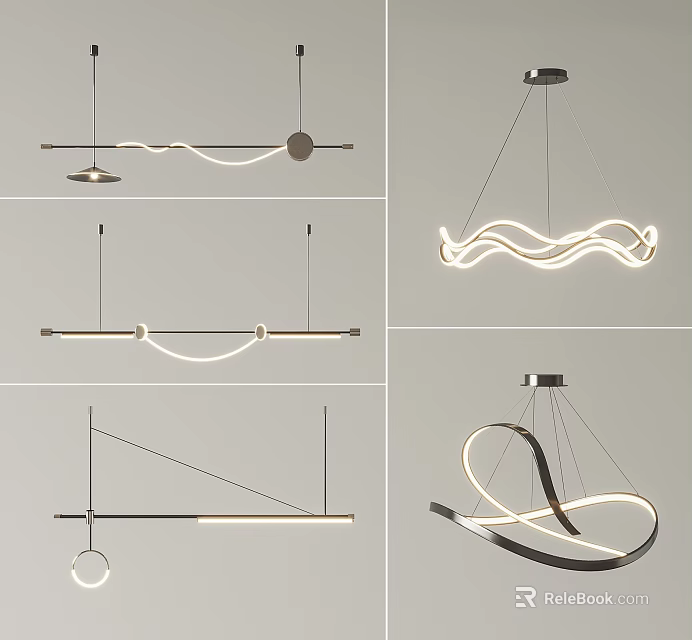 Modern Contemporary Chandeliers with Curved Lines Sleek Shapes and Ambient LED Lighting 3d model 