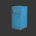 Vintage Blue Double Door Refrigerator With Rustic Details And Gold Accents