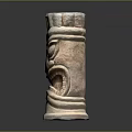 Ancient Stone Totem Sculpture Carving With Detailed Facial Features And Patterns