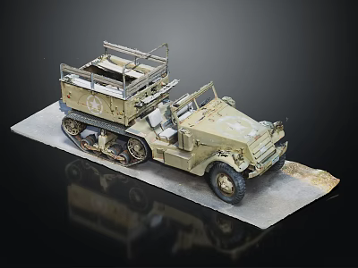 Vintage Military Green Utility Vehicle With Tracks And Open Cargo Bed 3d model