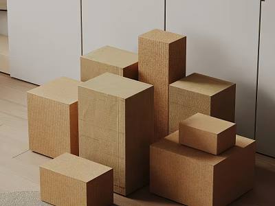 Various Sizes Corrugated Cardboard Boxes Stacked Neatly Arranged In Indoor Setting 3d model