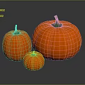 Fresh Orange Pumpkins of Various Sizes with Green Stems Displayed on Gray Surface