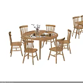 Simple Wooden Dining Table Set With Round Rectangular Tables Chairs Fruit And Bottles 3d model