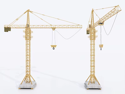 Golden Tower Cranes As Heavy Duty Industrial Equipment For Construction Sites 3d model