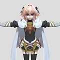 Anime Style Woman With Pink Hair White Cape Black Outfit And Gold Red Details