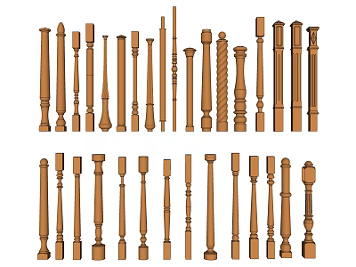 Wooden Balusters Collection Showcasing Various Architectural Designs And Decorative Styles 3d model