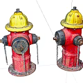 Red And Yellow Fire Hydrants With Chains As Outdoor Fire Safety Equipment