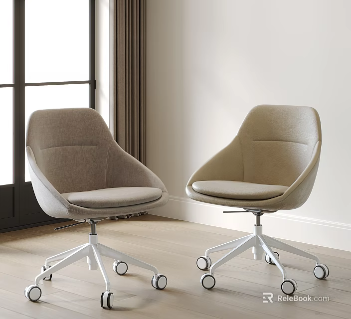 Two Modern Upholstered Office Chairs With Wheels In Bright Room 3d model 