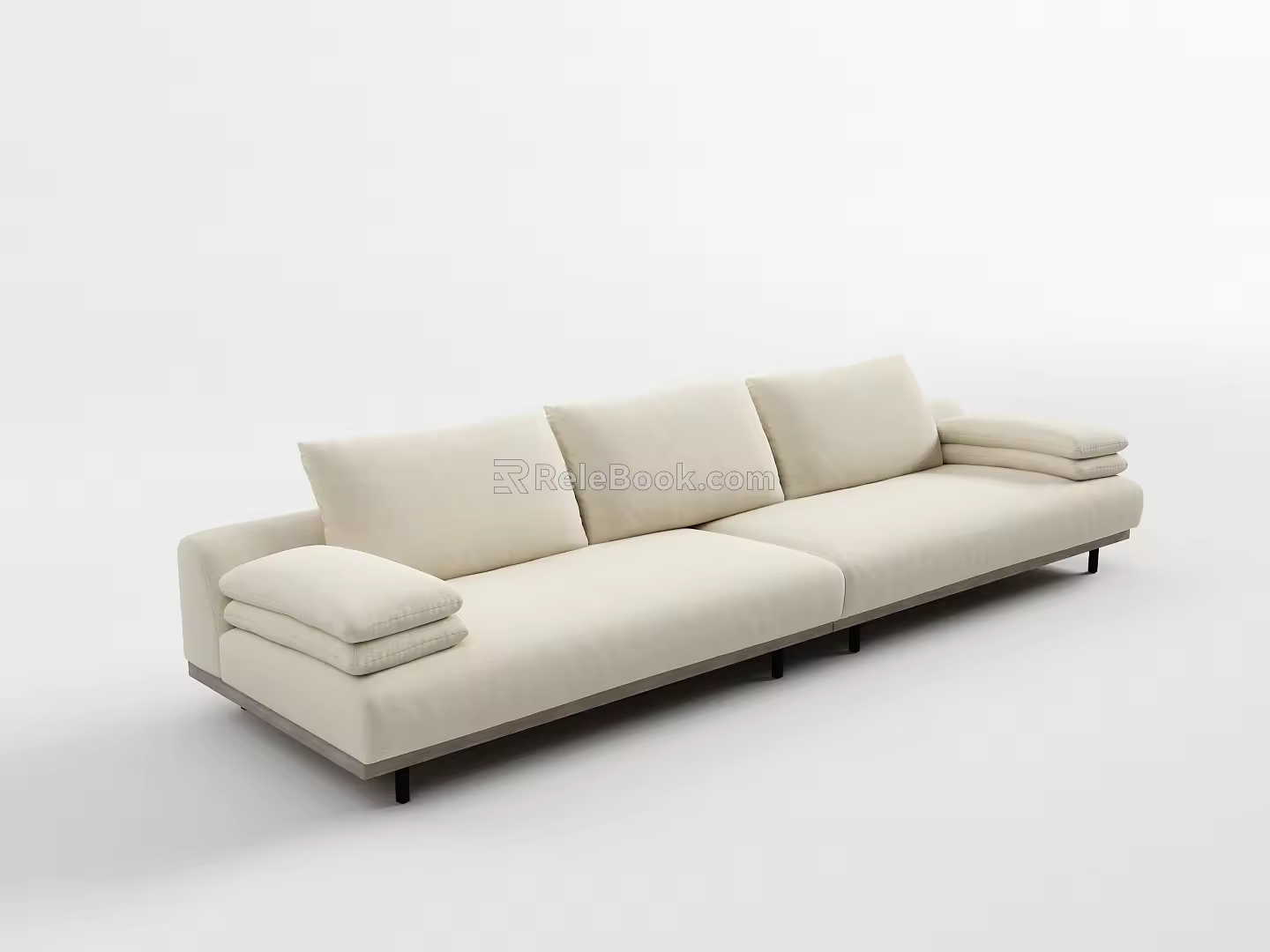 Modern Double Sofa Log Solid Wood Cloud Fabric Sofa Small Apartment Three-seat Furniture 3d model
