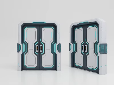Modern Double Doors Design With White Teal Color And Geometric Lines 3d model