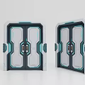 Modern Double Doors Design With White Teal Color And Geometric Lines