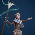 Mystical Tribal Character With Antlered Staff And Green Spirit Smoke Casting Spell