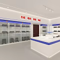 Security Rescue Equipment Exhibition Hall Interior With Shelves And Display Cabinets