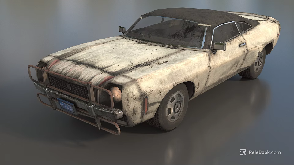 Classic Vintage Car With Worn Out Exterior Faded Paint Black Roof And Rusty Details 3d model 