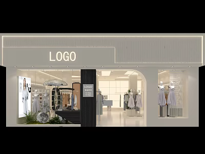 Modern Clothing Store Exterior Featuring Window Displays Mannequins And Clothing Racks 3d model