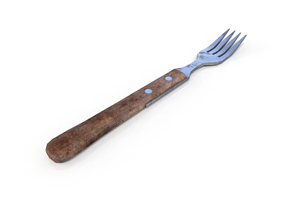 Vintage Metal Fork With Wooden Handle And Rivet Details For Daily Use 3d model