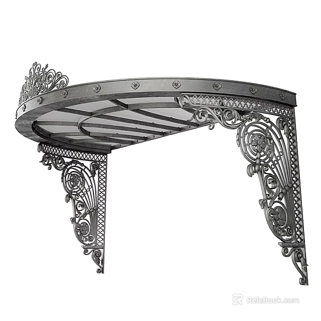 Classic Metal Canopy With Ornate Carvings And Curved Top Supporting Brackets 3d model 