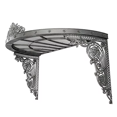 Classic Metal Canopy With Ornate Carvings And Curved Top Supporting Brackets 3d model