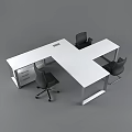Modern Office Desk and Chair Set With White Tabletop Black Seats and Metal Frame