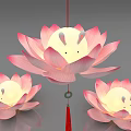 Three Hanging Pink And White Lotus Decorative Lights With Rabbit Face Tassel