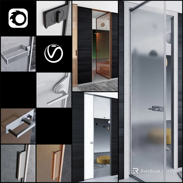 Modern Swing Door Design With Glass Panel And Metal Handle For Interior Use 3d model 