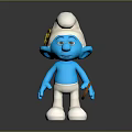 Blue Smurf Character With White Hat Yellow Flower Holding Mirror Toy Figure