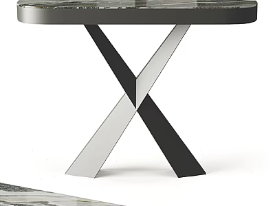 Modern Round Top Side Table With Crossed Black And Silver Metal Legs 3d model