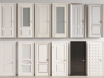 Modern Interior Hinged Doors in Various Styles with Glass Panels and Colors 3d model