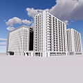 Modern White High Rise Building Complex With Blue Sky And Clouds 3d model