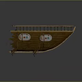 Wooden Boat Hull With Decorative Railing And Round Red Green Window Details