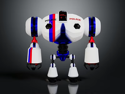 Police Robot With White Blue Red Color And Mechanical Arms Legs Design 3d model