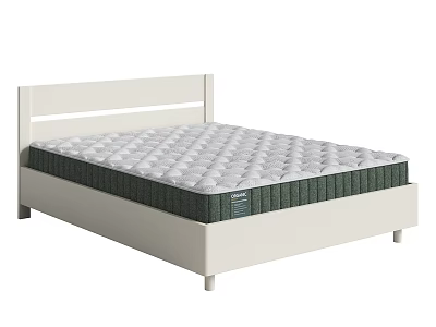 Modern Double Bed with White Frame and Green Supportive Quilted Mattress Design 3d model