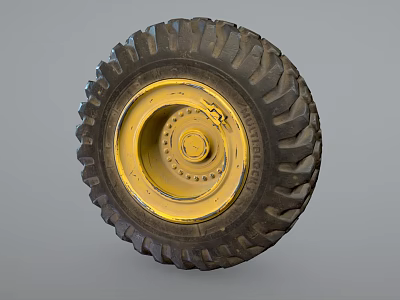 Heavy Duty Off Road Tire With Deep Tread And Yellow Metal Rim Design 3d model